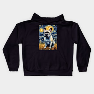 French Bulldog Dog Breed in a Van Gogh Starry Night Art Style Kids Hoodie